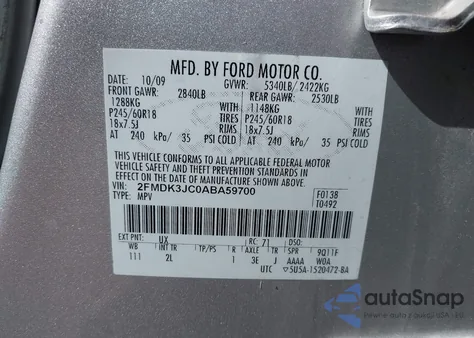 2010 Ford Edge Sel z USA, uszkodzony, nr VIN 2FMDK3JC0ABA59700